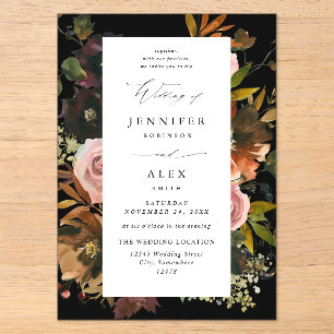 Invitations En Acrylique Or rustique, violet & rose floral 4 noir