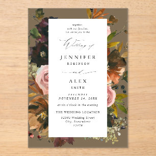 Invitations En Acrylique Or Rustique, violet & rose floral 4 Taupe