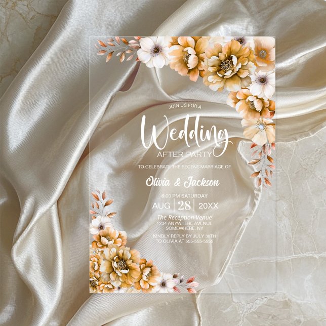 Invitations En Acrylique Orange Floral Mariage après la fête (Créateur téléchargé)