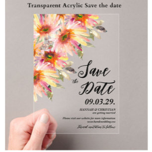 Invitations En Acrylique Orange jaune Floral Enregistrer la date