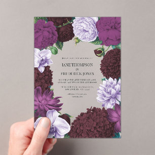 Invitations En Acrylique Orchidée de minuit, Aubergine veloutée & Mauve bru