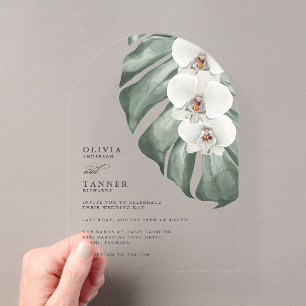 Invitations En Acrylique Orchidées blanches Arc moderne Mariage tropical