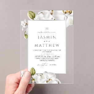 Invitations En Acrylique Orchidées Cadre Mariage Élégant