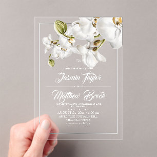 Invitations En Acrylique Orchidées Cadre Mariage Élégant
