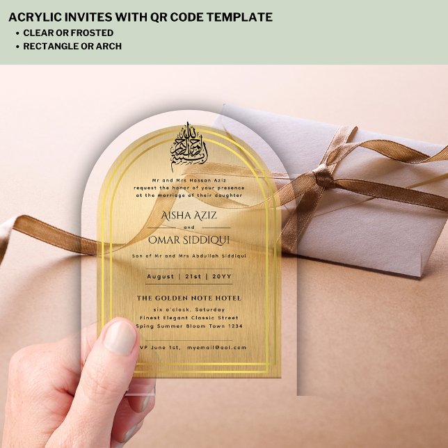 Invitations En Acrylique Ornat d'or islamique Nikah Walima musulman Élégant (Créateur téléchargé)