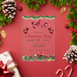 Invitations En Acrylique Ornements Rouges Noël Unique