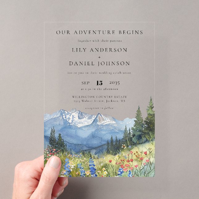 Invitations En Acrylique Our Adventure Mountain Wildflowers Floral Wedding (In situ (ordinateur de poche))