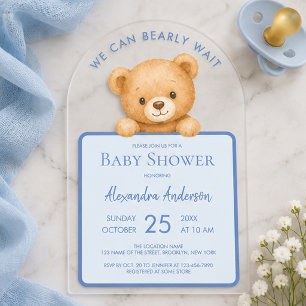 Invitations En Acrylique Ours Bleu à peine attendre Ourson Mignon Garçon Bé
