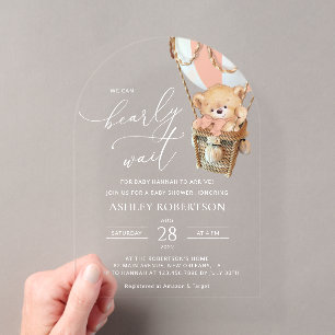 Invitations En Acrylique Ours En Conflit, Ballotte À Air Chaud Rose, Baby s