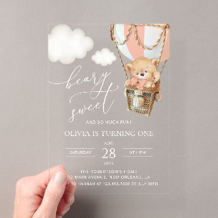 Invitations En Acrylique Ours En Conflit, Ballotte À Air Chaud Rose, Premie