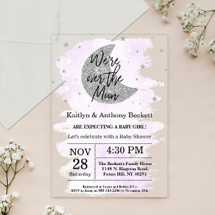 Invitations En Acrylique Over The Moon Baby-Shower neutre
