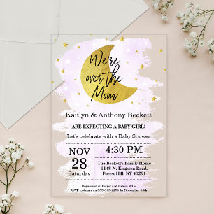 Invitations En Acrylique Over The Moon Baby-Shower neutre