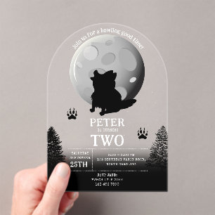 Invitations En Acrylique Pack de loups mignons forêt lune anniversaire hurl