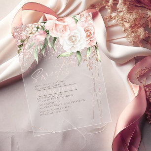 Invitations En Acrylique Paillettes Florales Douze Ans Rose Or ID912