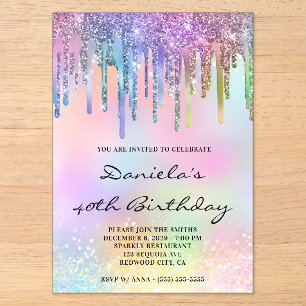 Invitations En Acrylique Paillettes holographiques anniversaire 40 ans arc-