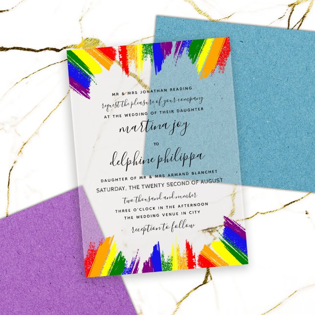 Invitations En Acrylique Paint Strokes Pride drapeau LGBTQ Mariage officiel (Créateur téléchargé)
