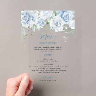 Invitations En Acrylique Pale Blue Floral Menu Mariage