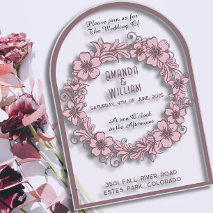 Invitations En Acrylique Palette de Couronne Florale Rose Atténué Transpare