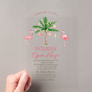 Invitations En Acrylique Palm Pink Flamants roses Holiday Open House
