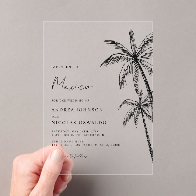 Invitations En Acrylique Palm Tree Sketch Voyage Plage Destination Mariage (In situ (ordinateur de poche))