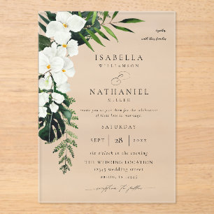 Invitations En Acrylique Palme tropicale et Mariage floral blanc 2 V2