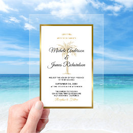 Invitations En Acrylique Palmier d'or tropical Mariage de plage élégant