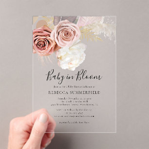 Invitations En Acrylique Pampas Grass Boho Baby in Bloom Girl Douche