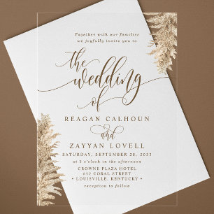 Invitations En Acrylique Pampas Grass Terme Calligraphie Exotique Mariage