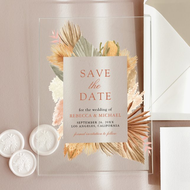 Invitations En Acrylique Pampas Palm de Herbe Feuilles mariage Enregistrer  (Créateur téléchargé)