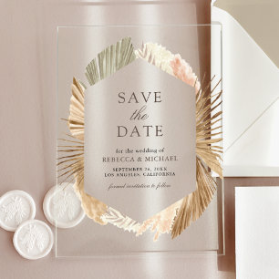Invitations En Acrylique Pampas séché Palm Feuilles mariage Enregistrer la 