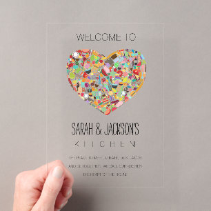 Invitations En Acrylique Panneau de bienvenue Cuisine Amour Cœur Nourriture