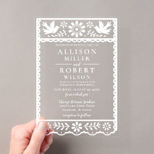 Invitations En Acrylique Papier mexicain Picado Mariage rose