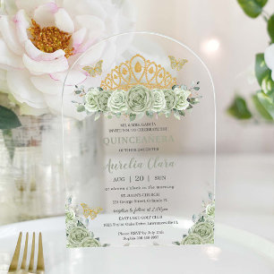 Invitations En Acrylique Papillon de la Couronne d'or floral de Quinceañera