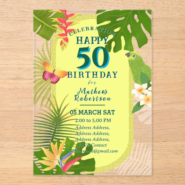 Invitations En Acrylique Paradis tropical Anniversaire annuel (Recto)