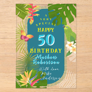 Invitations En Acrylique Paradis tropical Carte d'anniversaire Turquoise to