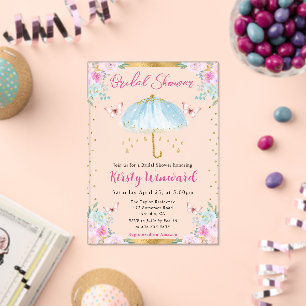 Invitations En Acrylique Parapluie de mariage de printemps bleu aquarelle