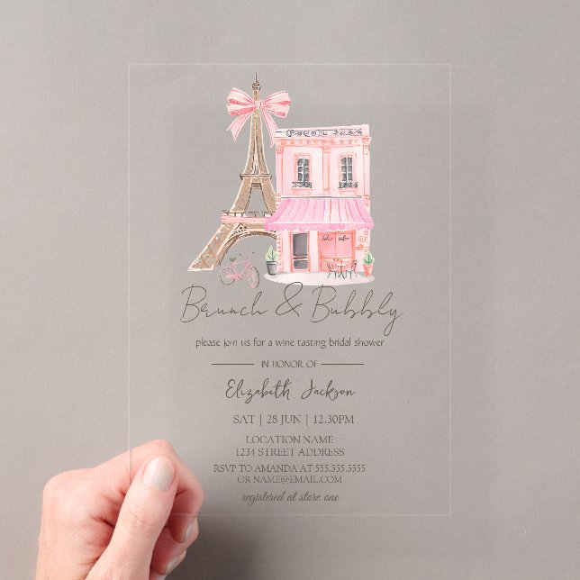Invitations En Acrylique Paris Cafe  Pink Striped Brunch and Bubbly (In situ (ordinateur de poche))