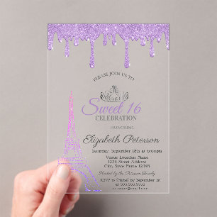 Invitations En Acrylique Paris Tour Eiffel, Lecteurs Violet Doux 16