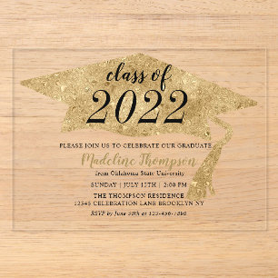 Invitations En Acrylique Parti Casquette moderne simple Gold Graduation