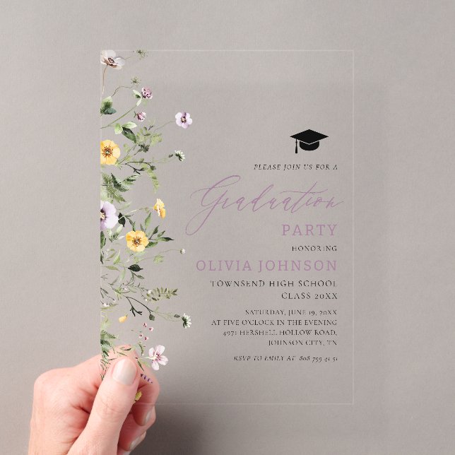Invitations En Acrylique Parti de Fleur sauvage moderne rose violet (In situ (ordinateur de poche))