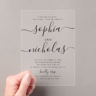 Invitations En Acrylique Parti d'engagement clair minimaliste | Script élég