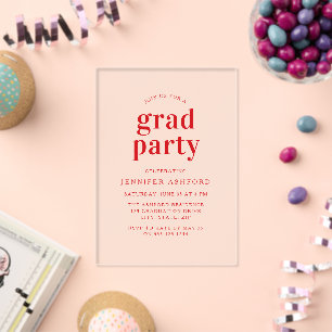Invitations En Acrylique Parti moderne Red tendance Graduation