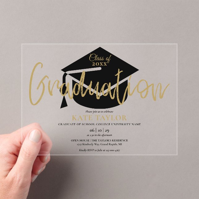Invitations En Acrylique Partie de graduation de script or simple moderne (In situ (ordinateur de poche))