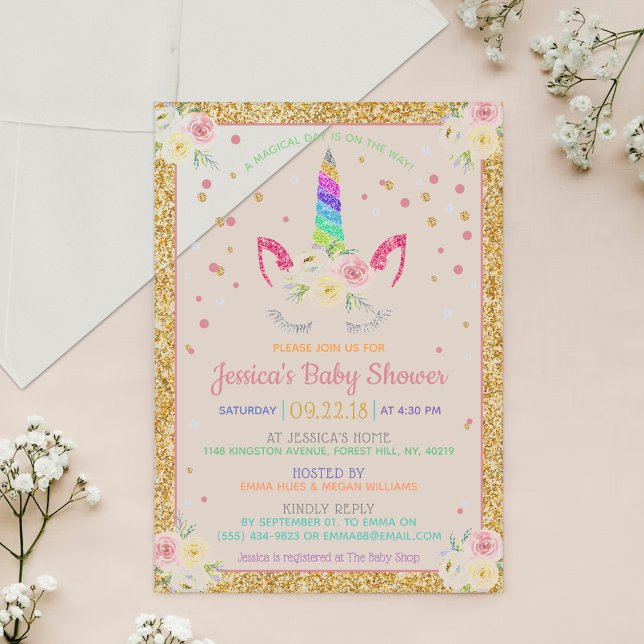 Invitations En Acrylique Parties scintillant arc-en-ciel chic Baby shower U (Créateur téléchargé)