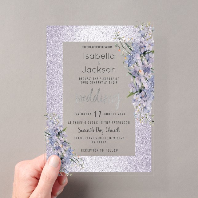 Invitations En Acrylique Parties scintillant de lavande fleur sauvage Maria (In situ (ordinateur de poche))