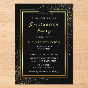 Invitations En Acrylique Parties scintillant d'or noir Acrylique demande de