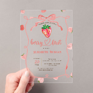 Invitations En Acrylique Parties scintillant Frame fraise Baby shower rose