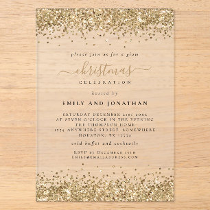 Invitations En Acrylique Parties scintillant or étincelante Frontières Noël