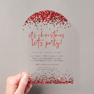 Invitations En Acrylique Parties scintillant Rouge Faisons Fête Noël Acryli