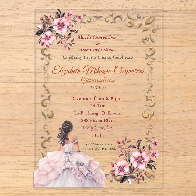 Invitations En Acrylique Pastel Rosewater Blush Pink Quinceañera (Recto)